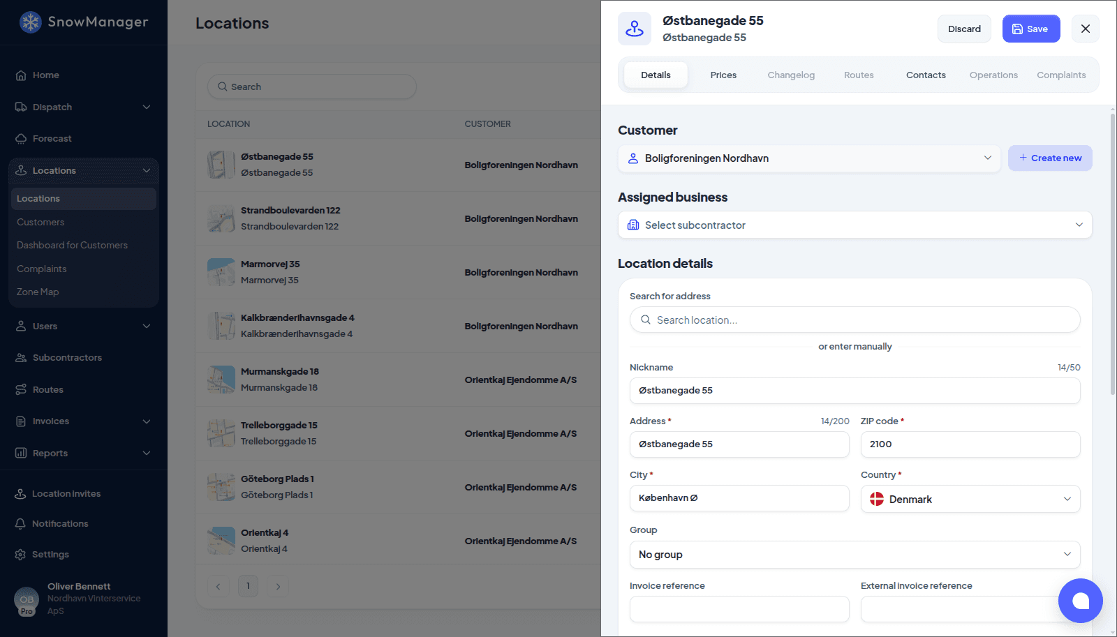 The subcontractor section of an address in SnowManager